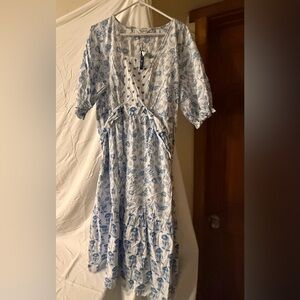 April Cornell Blue and White Floral Midi Dress